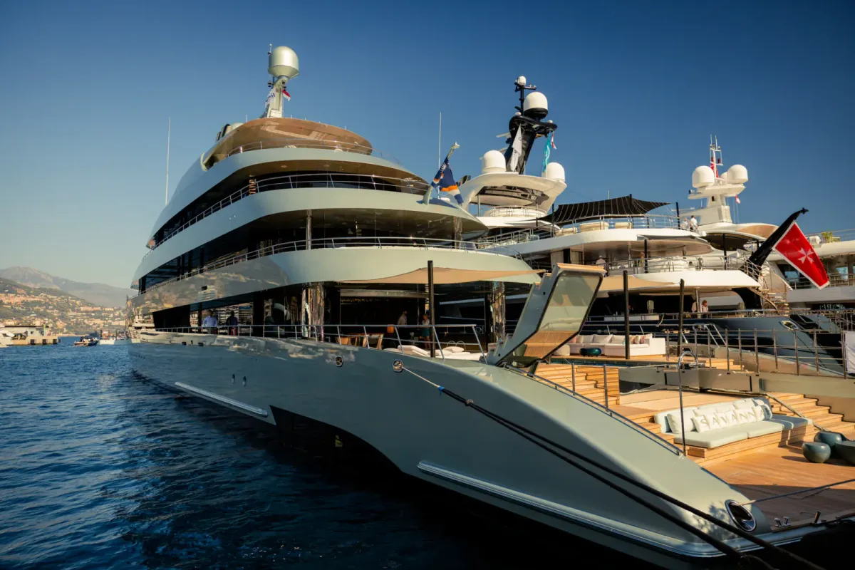 Luxury yachts moored at the Monaco Yacht Show